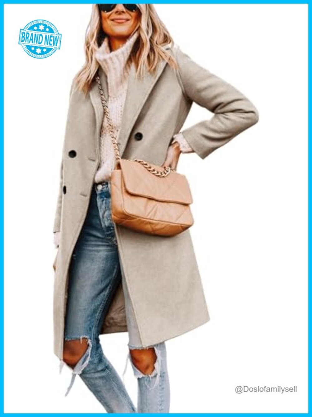 Wool Blend Pea Coat Double Breasted Notch Lapel Business Casual